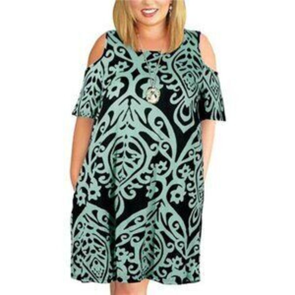 Women's Cold Shoulder Plus Size Casual T-Shirt Swing Dress with Pocket